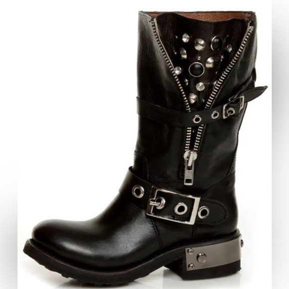 Zigi Girl Tangle Black Leather Heavy Metal Motorcycle Boots - Picture 1 of 9